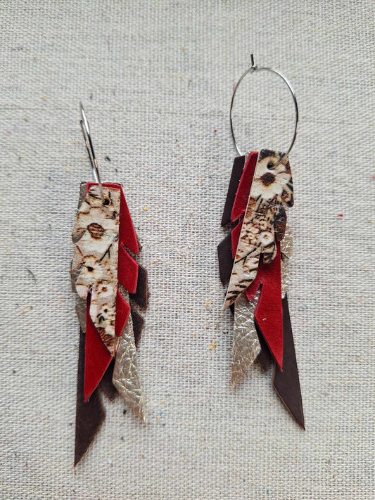 Genuine Leather 4 Layer Feather Earrings