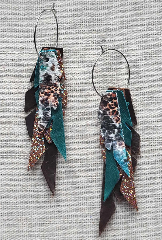 Genuine Leather 4 Layer Feather Earrings