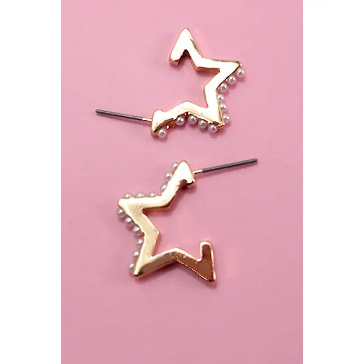 Pearl Embellished Star Hoop Earrings