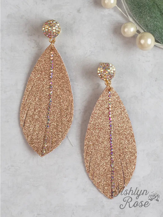 Let's Sparkle Rain Drop Earrings with Rose Gold Glitter