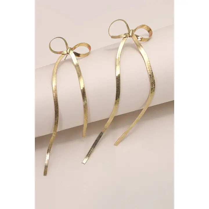 Herringbone Snake Chain Long Bow Earrings